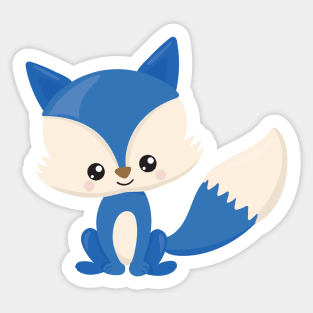 Cute Fox, Little Fox, Blue Fox, Kawaii Fox, Animal Sticker
